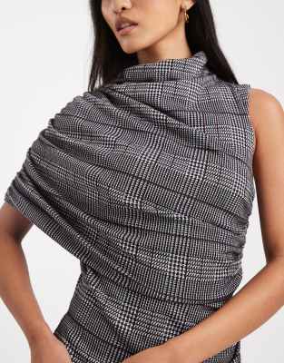 Asos Design Asymmetric Draped Midi Dress In Gray