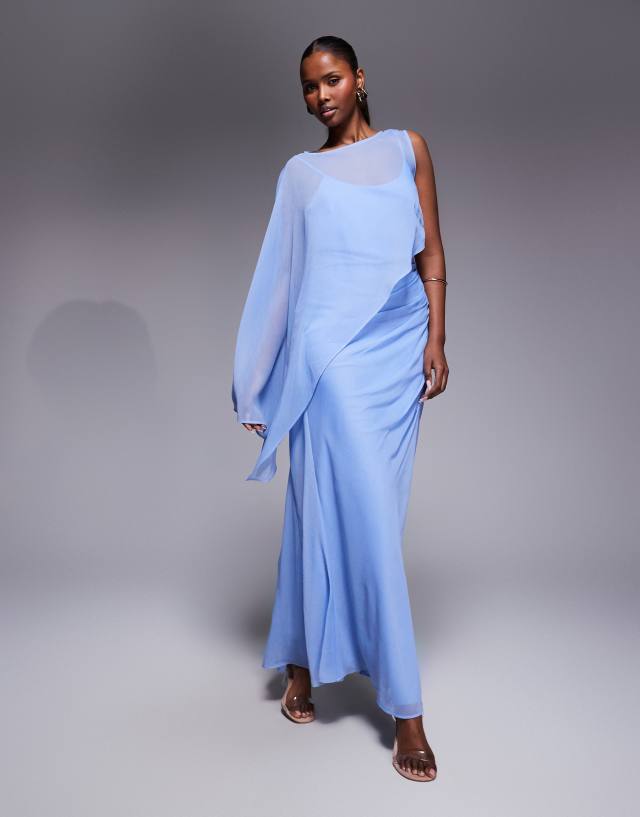 asymmetric draped dress ASOS DESIGN one batwing sleeve maxi in light blue color:Gold CYCLE 2 Multicolor Floral Sequin V Defined waistline
