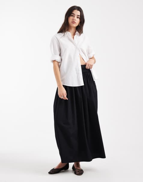 ASOS DESIGN asymmetric dropped waist maxi skirt in black - view 1