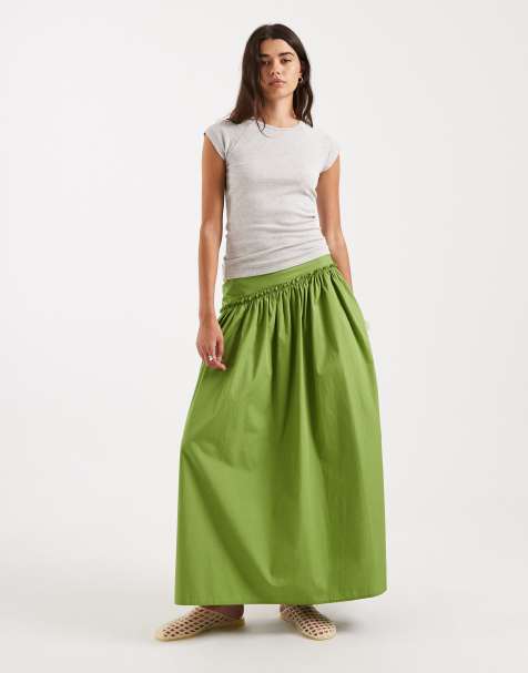 ASOS DESIGN asymmetric dropped waist maxi skirt in green - view 1