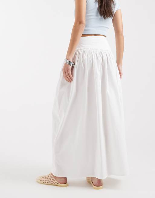 ASOS DESIGN asymmetric dropped waist maxi skirt in white