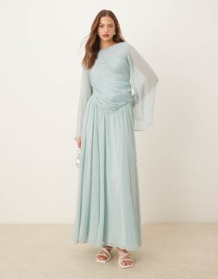 ASOS DESIGN asymmetric dropped waist maxi with open back in light blue