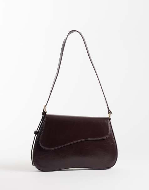 ASOS DESIGN asymmetric flap shoulder bag in brown - view 1