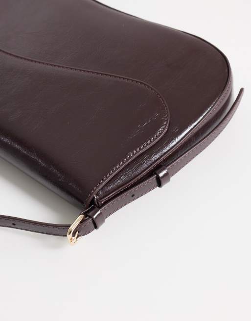 ASOS DESIGN asymmetric flap shoulder bag in brown, 2 of 4