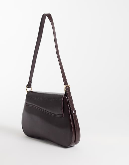 ASOS DESIGN asymmetric flap shoulder bag in brown, 4 of 4