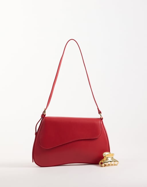ASOS DESIGN asymmetric flap shoulder bag in red, 2 of 4