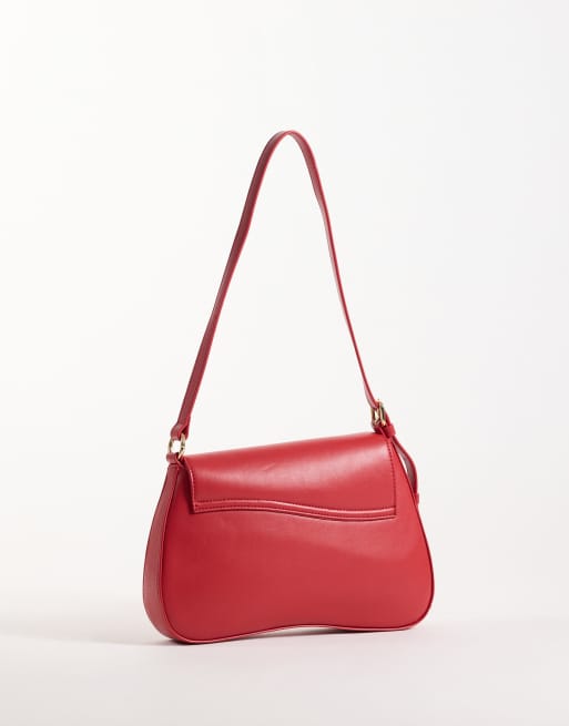ASOS DESIGN asymmetric flap shoulder bag in red, 4 of 4