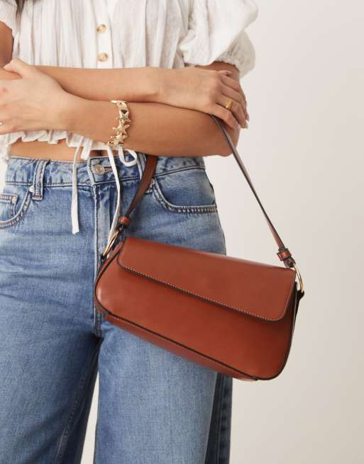 ASOS DESIGN asymmetric flap shoulder bag in tan