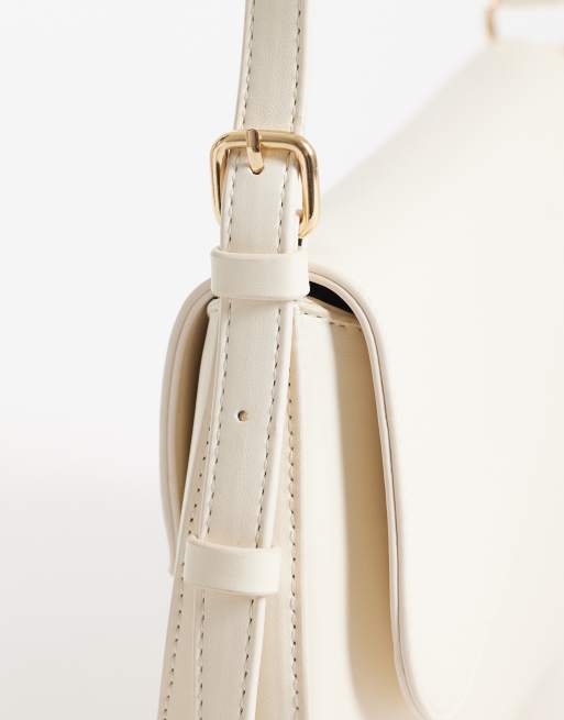 ASOS DESIGN asymmetric flap shoulder bag in white, 3 of 4