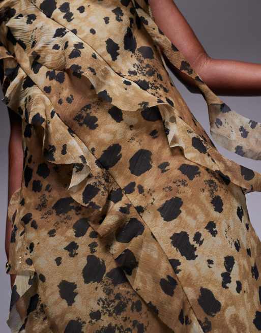 ASOS DESIGN asymmetric frill detail maxi dress in leopard print