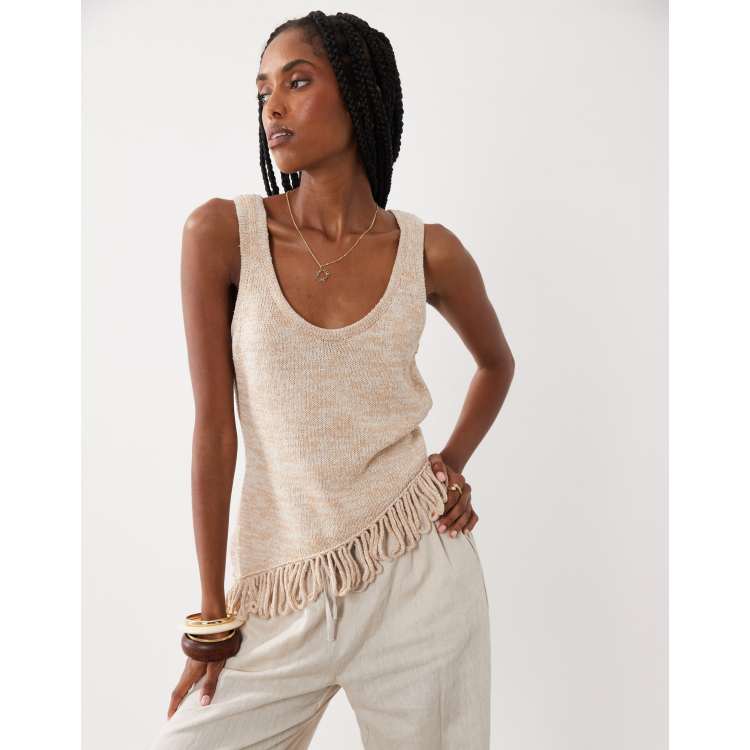 ASOS DESIGN asymmetric fringe twisted knit cami | ASOS