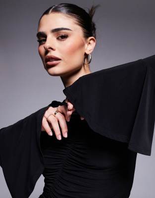 ASOS DESIGN ASYMMETRIC GATHERED FLARED LONG SLEEVE TOP 