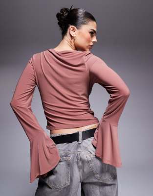 ASOS DESIGN ASYMMETRIC GATHERED FLARED LONG SLEEVE TOP 