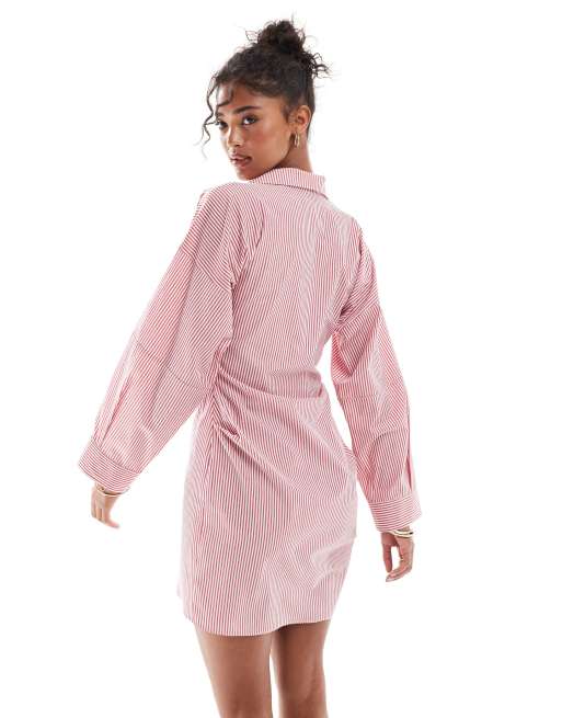 ASOS DESIGN asymmetric half wrap shirt with front button detail in cut about stripe, 2 of 4