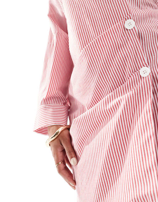 ASOS DESIGN asymmetric half wrap shirt with front button detail in cut about stripe, 4 of 4