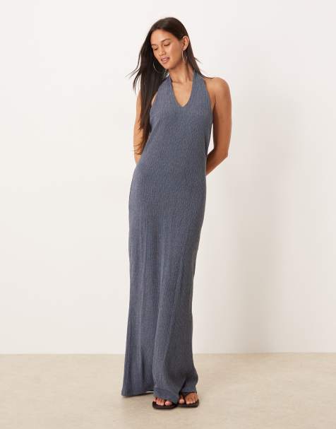 ASOS DESIGN asymmetric halter maxi dress in navy - view 1