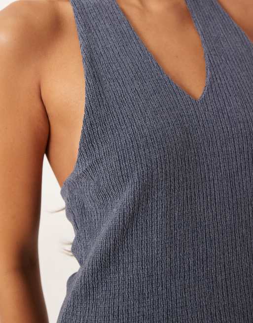 ASOS DESIGN asymmetric halter maxi dress in navy, 2 of 4