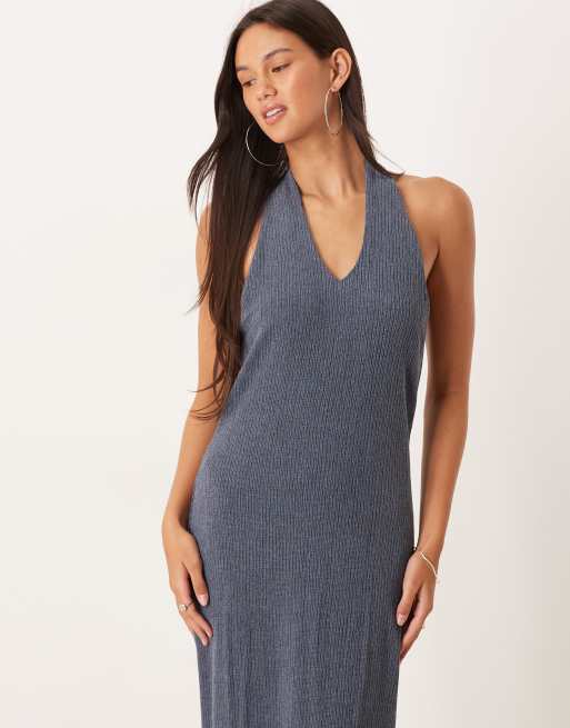 ASOS DESIGN asymmetric halter maxi dress in navy, 4 of 4