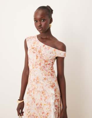 Asos Design Asymmetric Handkerchief Hem Lace Mix Maxi Dress In Delicate Floral-multi