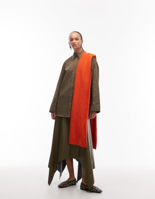 Asos Design Asymmetric Handkerchief Hem Mid Rise Pu Skirt In Green