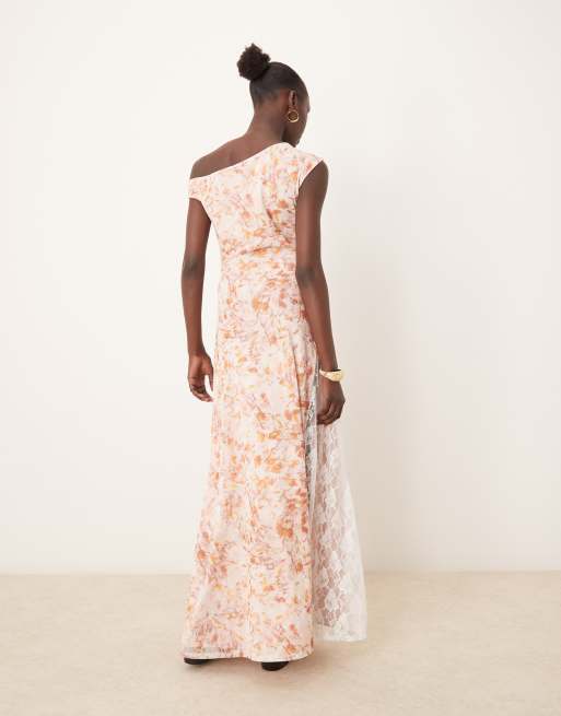 ASOS DESIGN asymmetric hanky hem lace mix maxi dress in ditsy floral ASOS