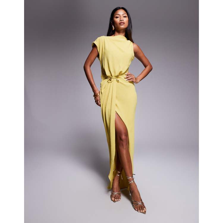 ASOS DESIGN asymmetric hardware trim maxi dress in chartreuse | ASOS