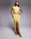 [ASOS DESIGN] ASOS DESIGN asymmetric hardware trim maxi dress in chartreuse-Yellow 4 Chartreuse