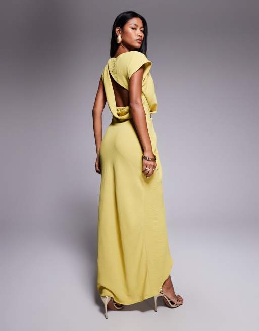 ASOS DESIGN asymmetric hardware trim maxi dress in chartreuse