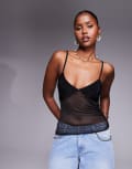 [ASOS DESIGN] ASOS DESIGN asymmetric hem ruched slinky mesh cami top in black L Black