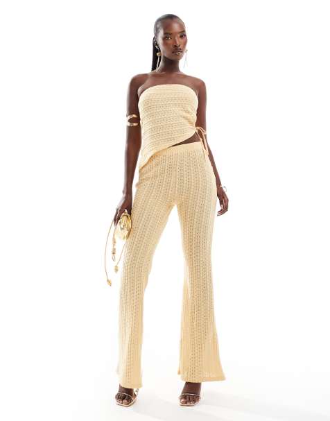 ASOS DESIGN asymmetric hem top and flare pants set in buttermilk - view 1
