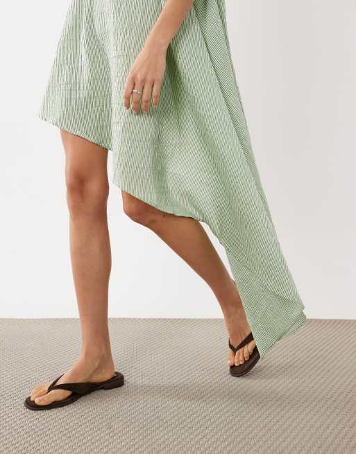 ASOS DESIGN asymmetric hem volume mini dress in green stripe, 2 of 4