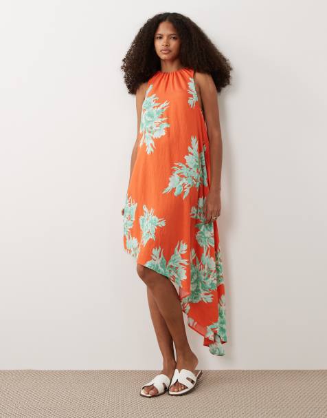ASOS DESIGN asymmetric hem volume mini dress in print - view 1