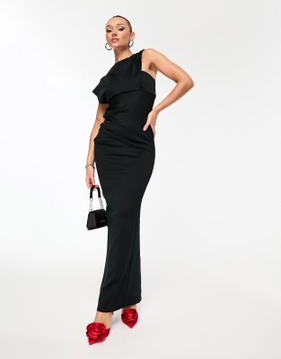 Asos Design Asymmetric High Neck Minimal Maxi Dress In Black