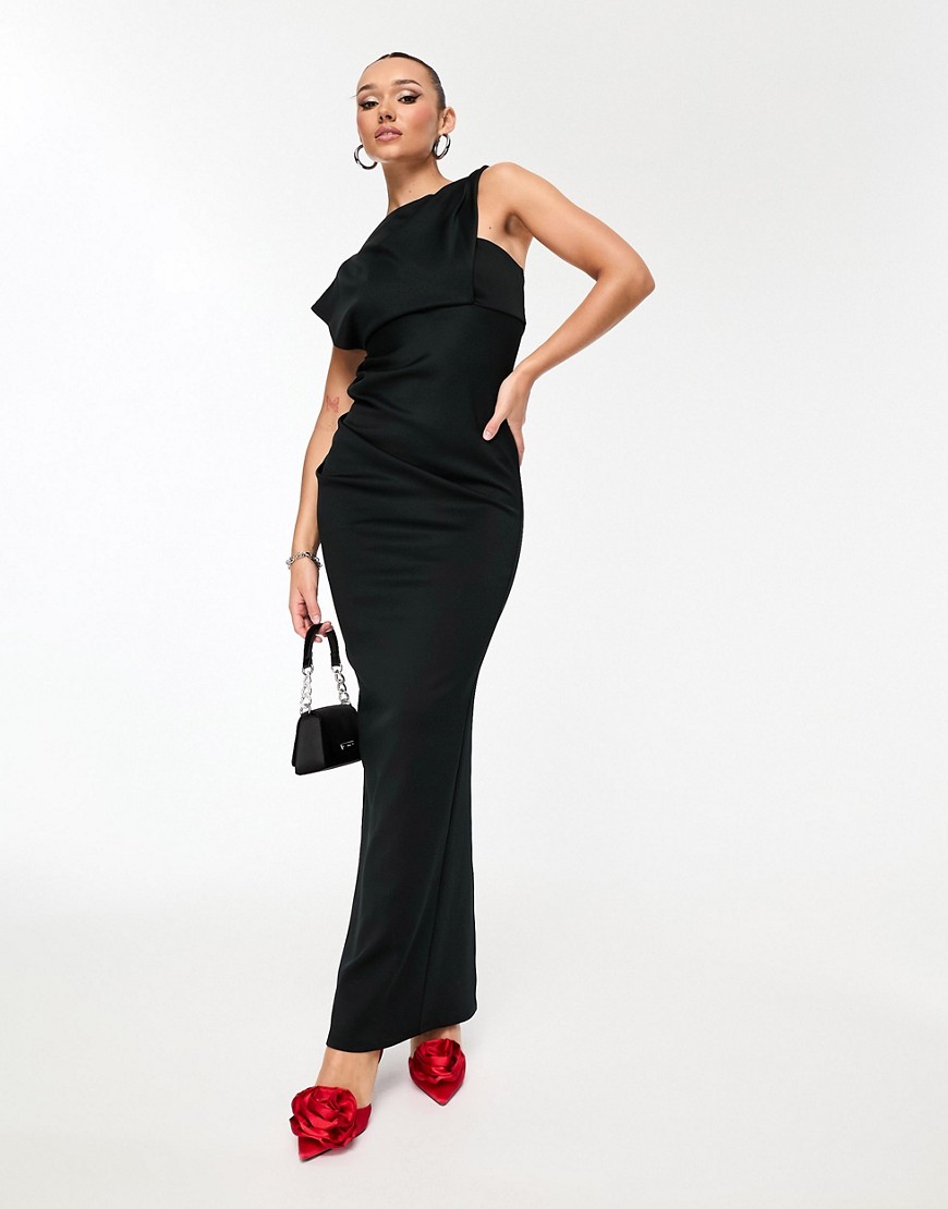 ASOS DESIGN asymmetric high neck minimal maxi dress in black