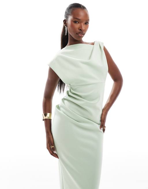 ASOS DESIGN asymmetric high neck minimal maxi dress in sage green