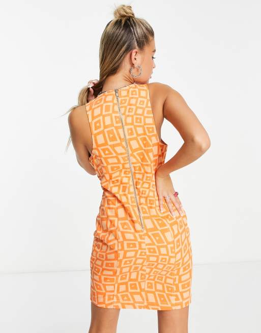 ASOS DESIGN asymmetric horn button twill mini dress in chequer board print, 2 of 4