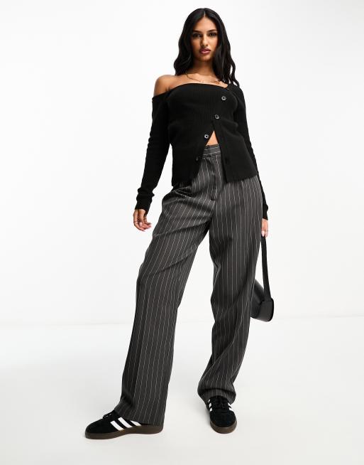ASOS DESIGN asymmetric jumper with button through detail in black, 4 of 4