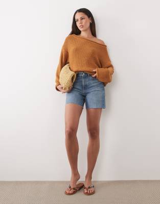 ASOS DESIGN asymmetric knit sweater in toffee