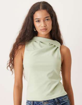 Asos Design Asymmetric Knot Sleeveless Top In Green