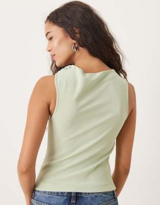 Asos Design Asymmetric Knot Sleeveless Top In Green