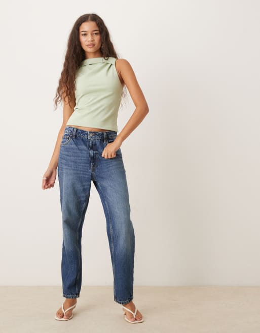 ASOS DESIGN asymmetric knot sleeveless top in sage, 3 of 4