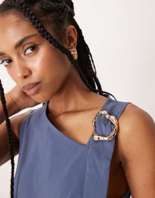 Asos Design Asymmetric Liquid Gold Tone Strap Detail Jumpsuit With Wrap Over