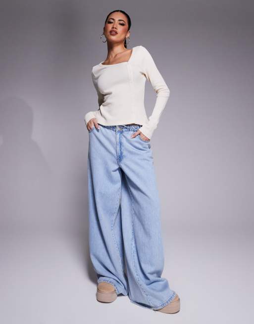 ASOS DESIGN asymmetric long sleeve waffle cardigan in cream