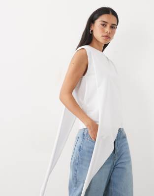 Asos Design Asymmetric Long T-shirt In White