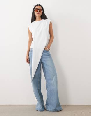 Asos Design Asymmetric Long T-shirt In White