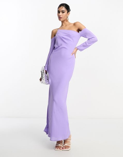 ASOS DESIGN asymmetric maxi dress with cold shoulder detail in lilac - view 1