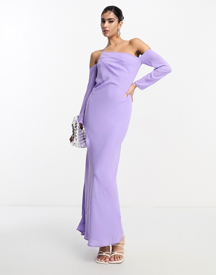 ASOS DESIGN asymmetric maxi dress with cold shoulder detail in lilac-Purple