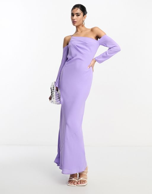 ASOS DESIGN asymmetric maxi dress with cold shoulder detail in lilac