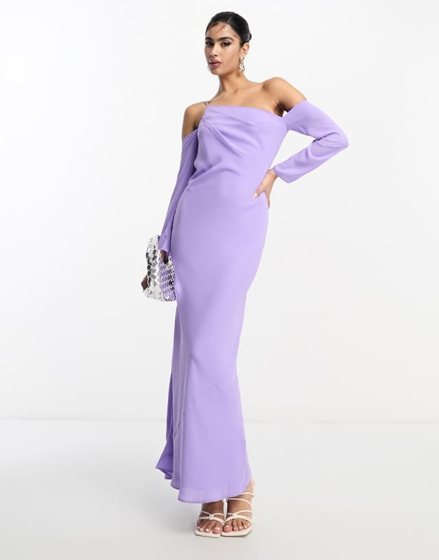 ASOS DESIGN asymmetric maxi dress with cold shoulder detail in lilac