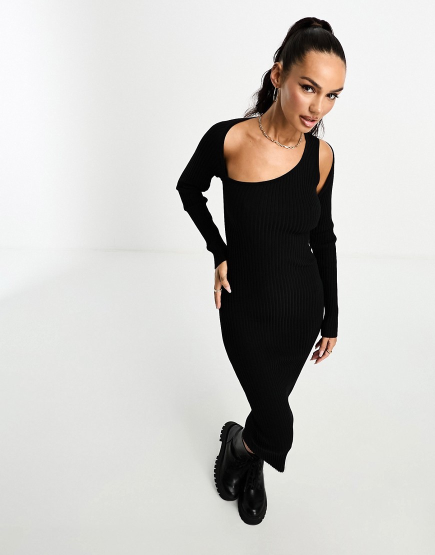 ASOS DESIGN asymmetric maxi dress with cut out detail in black